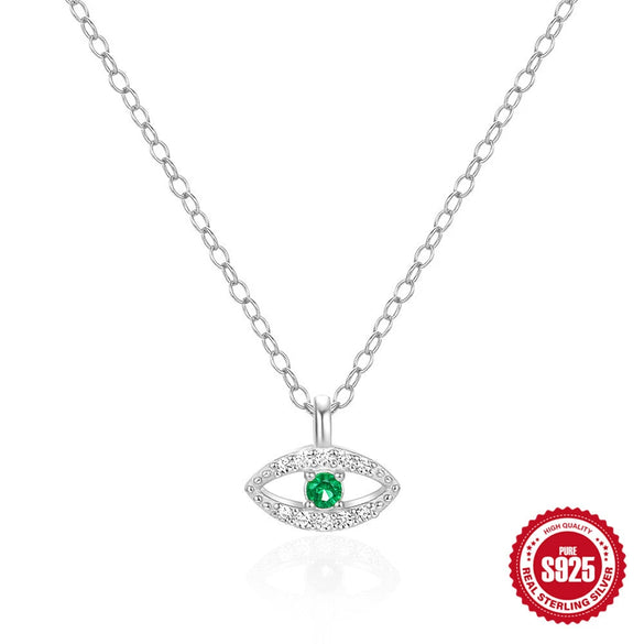Simple Women's S925 Sterling Silver Necklace With Geometric Devil's Eye Pendant And O Chain Electroplated Design