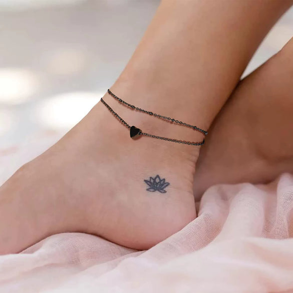 Simple Women's Stainless Steel Double Layer Chain Anklet With Heart Shaped Pendant Fashion Jewelry Accessory