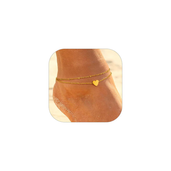 Simple Women's Stainless Steel Double Layer Chain Anklet With Heart Shaped Pendant Fashion Jewelry Accessory