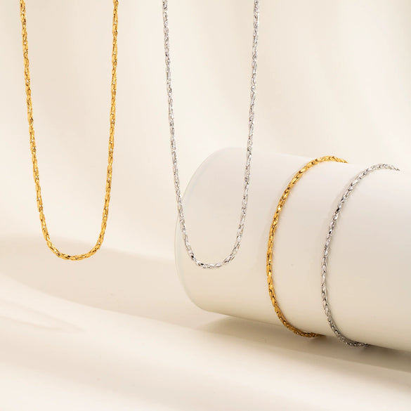 Simple Women's Stainless Steel Necklace Bracelet Suit With 18K Gold Plated Pvd Furnace Vacuum Real Gold Plating Chain Jewelry