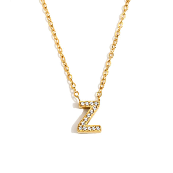 Simple Women's Stainless Steel Plated 18K Gold Letter Pendant Necklace With Electroplating