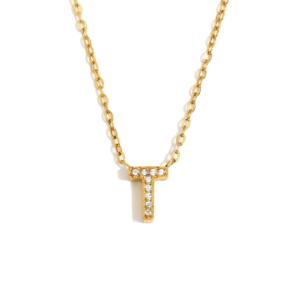 Simple Women's Stainless Steel Plated 18K Gold Letter Pendant Necklace With Electroplating