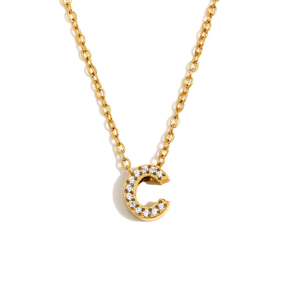 Simple Women's Stainless Steel Plated 18K Gold Letter Pendant Necklace With Electroplating