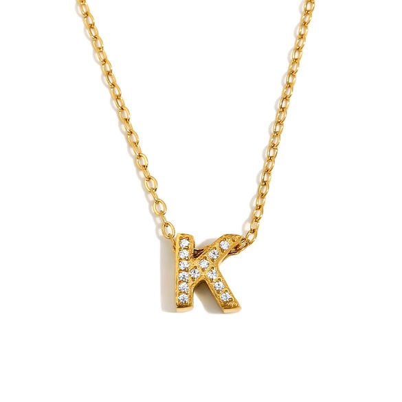 Simple Women's Stainless Steel Plated 18K Gold Letter Pendant Necklace With Electroplating