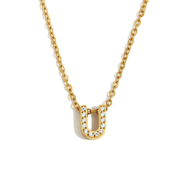 Simple Women's Stainless Steel Plated 18K Gold Letter Pendant Necklace With Electroplating