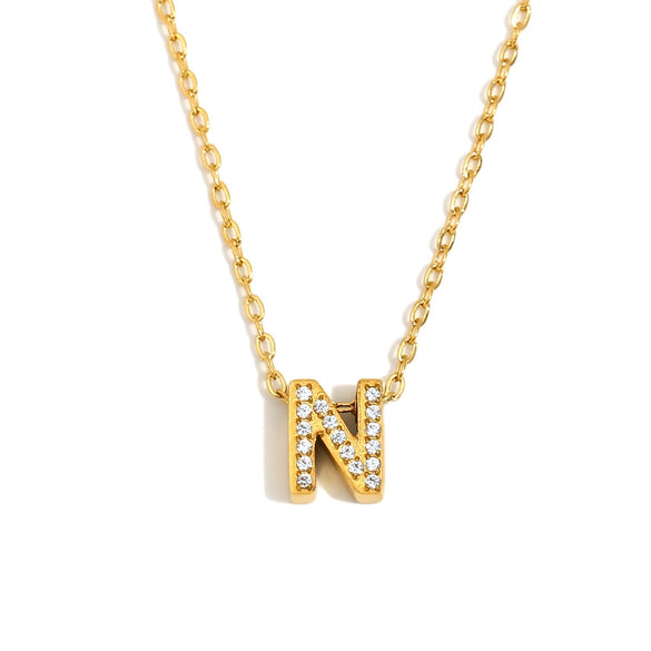 Simple Women's Stainless Steel Plated 18K Gold Letter Pendant Necklace With Electroplating