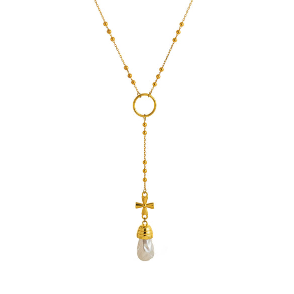 Simple Y Shaped Geometric Cross Diamond Necklace Copper Vacuum Electroplating 18K Gold For Women