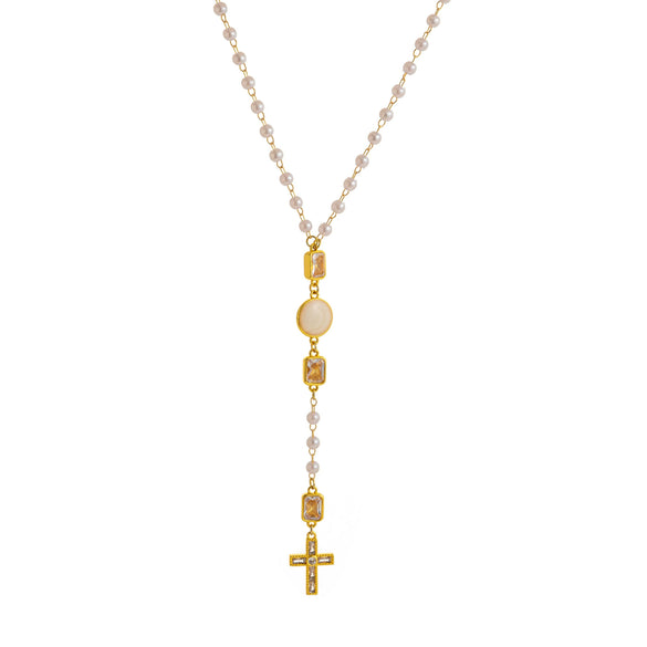 Simple Y Shaped Geometric Cross Diamond Necklace Copper Vacuum Electroplating 18K Gold For Women