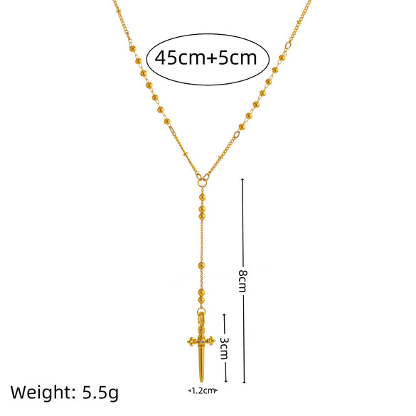 Simple Y Shaped Geometric Cross Diamond Necklace Copper Vacuum Electroplating 18K Gold For Women
