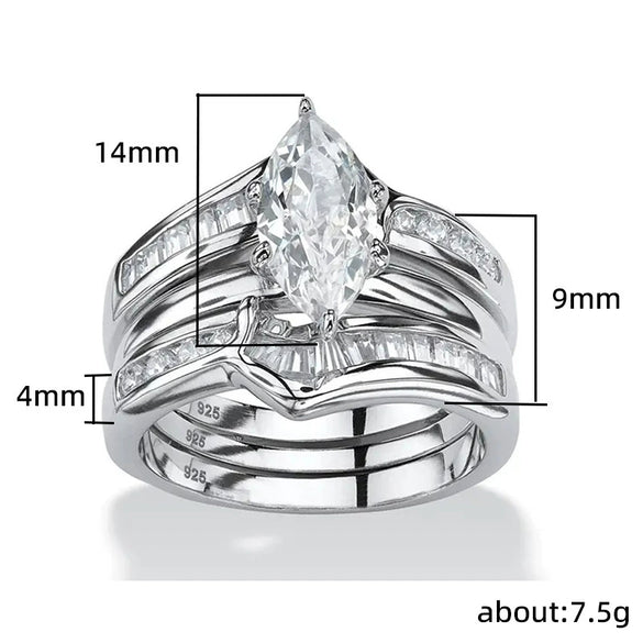 Simulated Zircon Copper Ring Microembedded Geometric Style Women's Engagement Threepiece Set