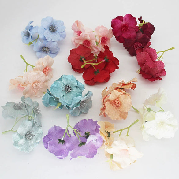 Simulation Diamond Trigeminal Velvet Silk Cherry Blossom Diy Handmade Wreath Jewelry Material Decorative Flower Head