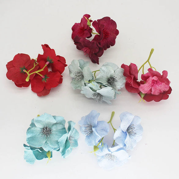 Simulation Diamond Trigeminal Velvet Silk Cherry Blossom Diy Handmade Wreath Jewelry Material Decorative Flower Head