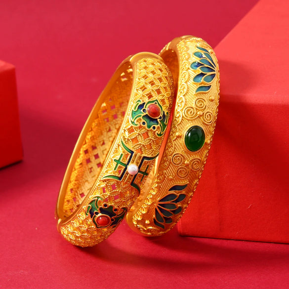 Single Layer Beijing Enamel Cloisonne Craft Bracelet Alloy Electroplated Hand Jewelry Light Luxury All Match