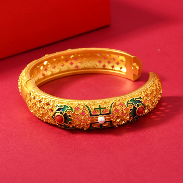 Single Layer Beijing Enamel Cloisonne Craft Bracelet Alloy Electroplated Hand Jewelry Light Luxury All Match