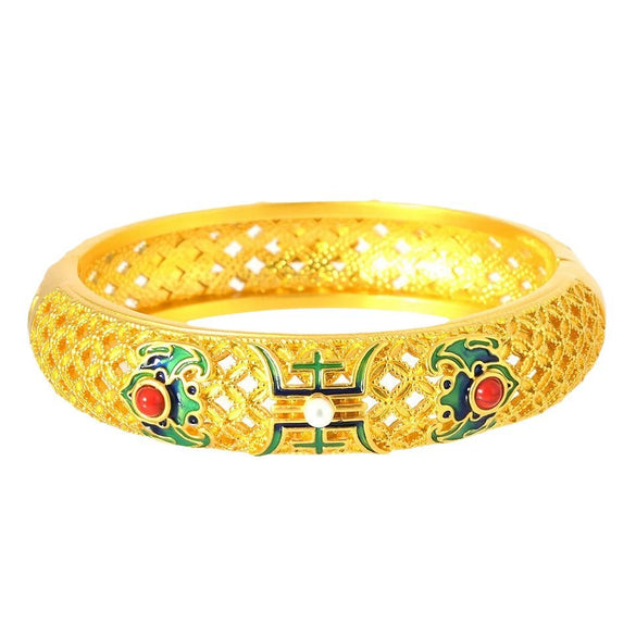 Single Layer Beijing Enamel Cloisonne Craft Bracelet Alloy Electroplated Hand Jewelry Light Luxury All Match