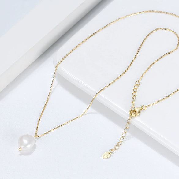 Single Pearl Pendant Necklace Natural Baroque Freshwater Pearl Silver Geometric Clavicle Chain Electroplating Simple Minimalist Design For Women