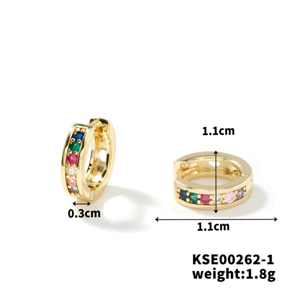 Single Row Colored Zirconium Unisex Fashion Earrings Copper Material Geometric Styling Electroplating Treatment