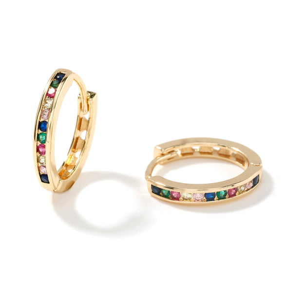 Single Row Colored Zirconium Unisex Fashion Earrings Copper Material Geometric Styling Electroplating Treatment