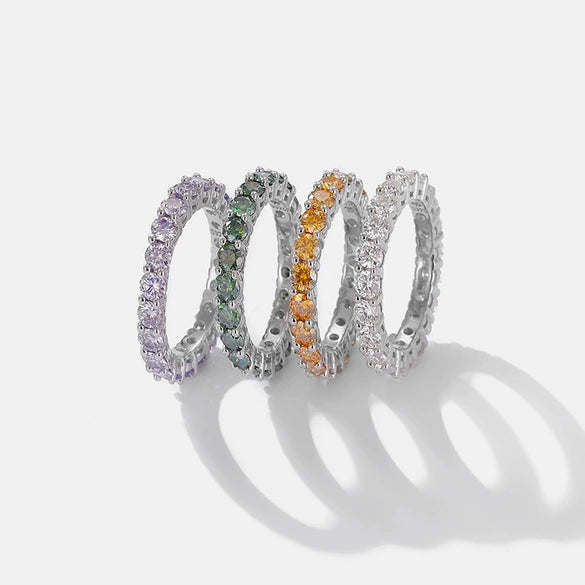 Single Row Diamond Finger Ring For Women Sterling Silver Geometric Simple Light Luxury Niche Design Full Diamond Ring