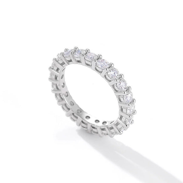 Single Row Diamond Finger Ring For Women Sterling Silver Geometric Simple Light Luxury Niche Design Full Diamond Ring