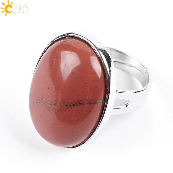 Single Semiprecious Stone Ring Copper Ring Adjustable Female Ring Multicolor Mixed Batch Oval Convex Natural Stone Creative Gift