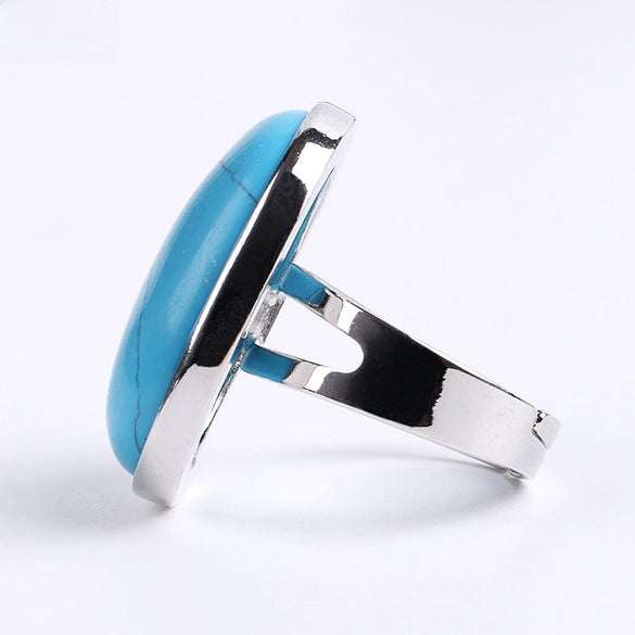 Single Semiprecious Stone Ring Copper Ring Adjustable Female Ring Multicolor Mixed Batch Oval Convex Natural Stone Creative Gift