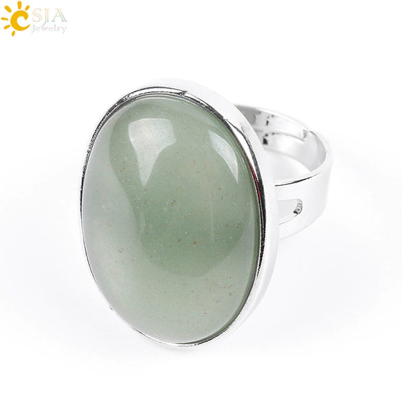 Single Semiprecious Stone Ring Copper Ring Adjustable Female Ring Multicolor Mixed Batch Oval Convex Natural Stone Creative Gift