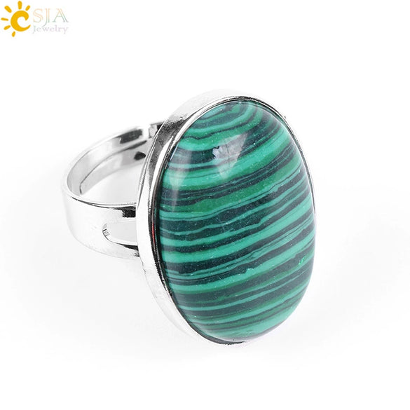 Single Semiprecious Stone Ring Copper Ring Adjustable Female Ring Multicolor Mixed Batch Oval Convex Natural Stone Creative Gift