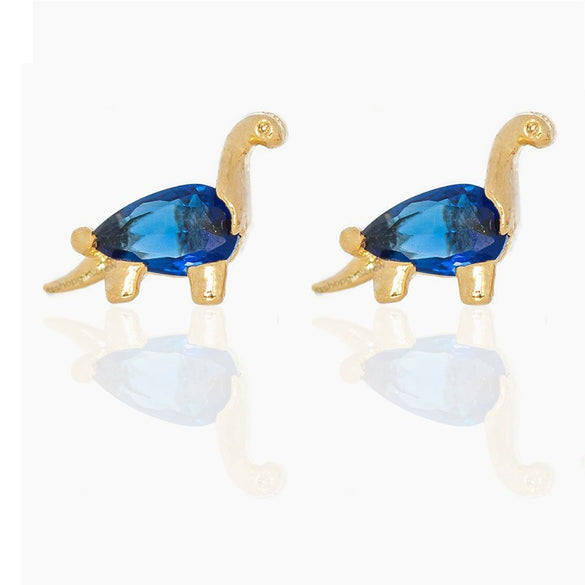Small Dinosaur Element Earrings Copper Zircon Plated Real Gold Color Jewelry