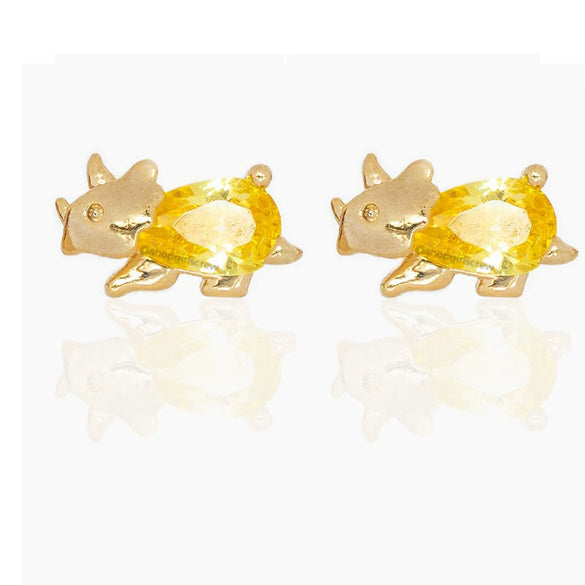 Small Dinosaur Element Earrings Copper Zircon Plated Real Gold Color Jewelry