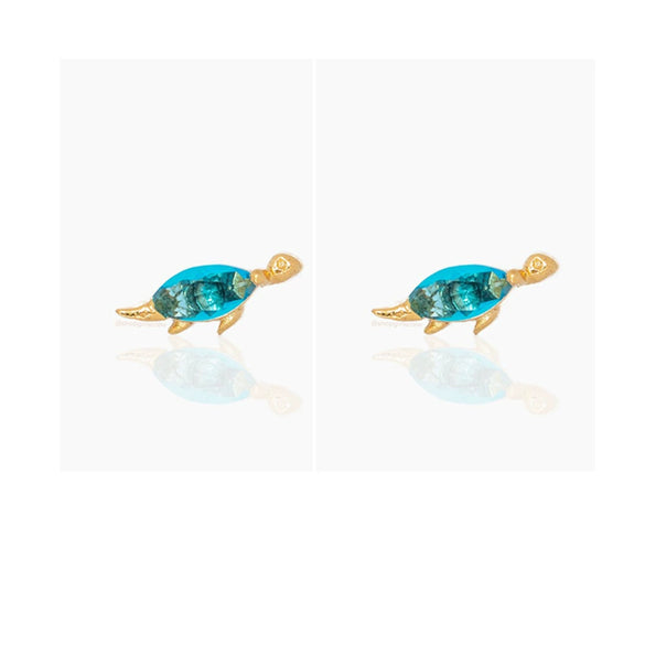 Small Dinosaur Element Earrings Copper Zircon Plated Real Gold Color Jewelry