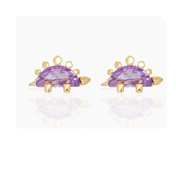 Small Dinosaur Element Earrings Copper Zircon Plated Real Gold Color Jewelry