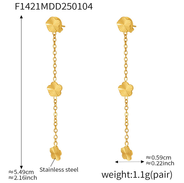 Small Flower Tassel Earrings And Clavicle Chain Set Stainless Steel Pvd Plated Light Luxury Plant Flower Pattern Jewelry For Women