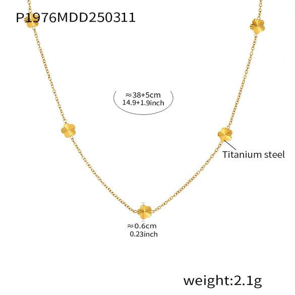 Small Flower Tassel Earrings And Clavicle Chain Set Stainless Steel Pvd Plated Light Luxury Plant Flower Pattern Jewelry For Women
