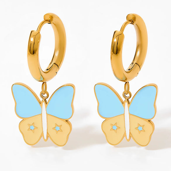 Small Fresh Cream Butterfly Ear Buckle Fun Cute Girl Stainless Steel Earrings With Butterfly Element And Electroplating Treatment