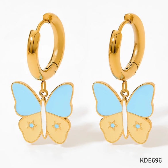Small Fresh Cream Butterfly Ear Buckle Fun Cute Girl Stainless Steel Earrings With Butterfly Element And Electroplating Treatment