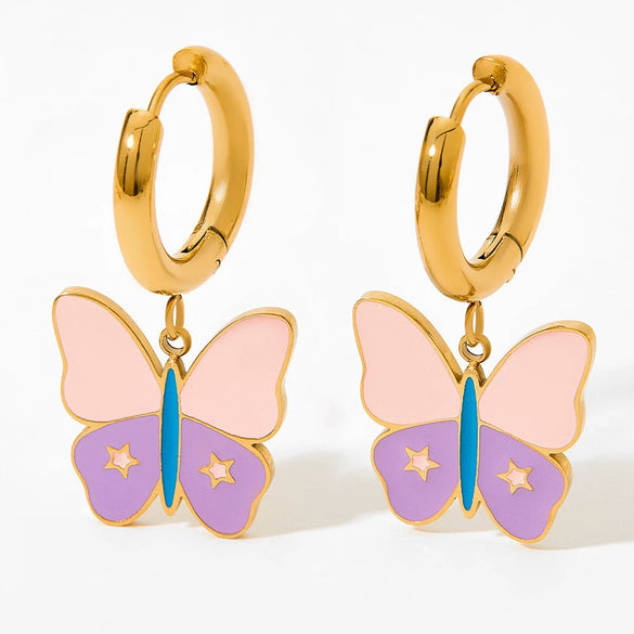 Small Fresh Cream Butterfly Ear Buckle Fun Cute Girl Stainless Steel Earrings With Butterfly Element And Electroplating Treatment
