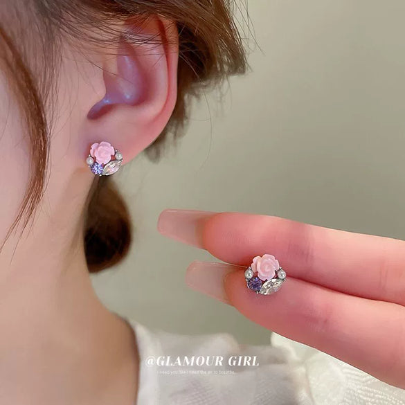 Small Fresh Flower Butterfly Resin Plastic Handmade Earrings For Women