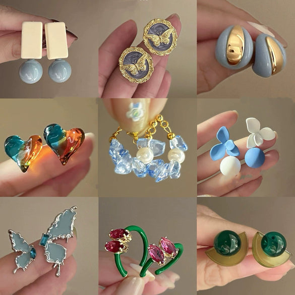 Small Fresh Flower Butterfly Resin Plastic Handmade Earrings For Women