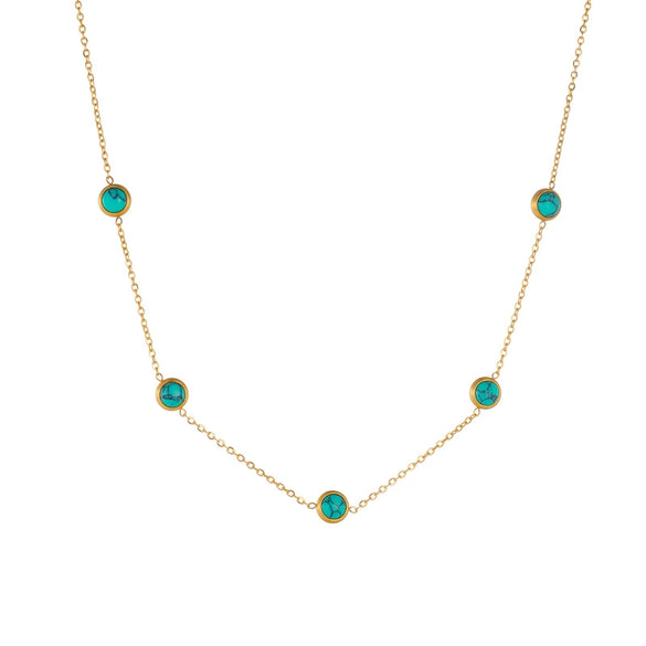 Small Fresh Summer Turquoise Clavicle Chain Round Earrings And Titanium Steel Bracelet For Female With Geometric Pattern And Electroplating Treatment