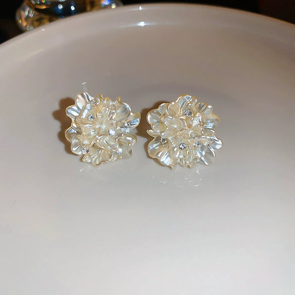 Small Fresh Sweet Flower Fabric Earrings With Electroplating Treatment