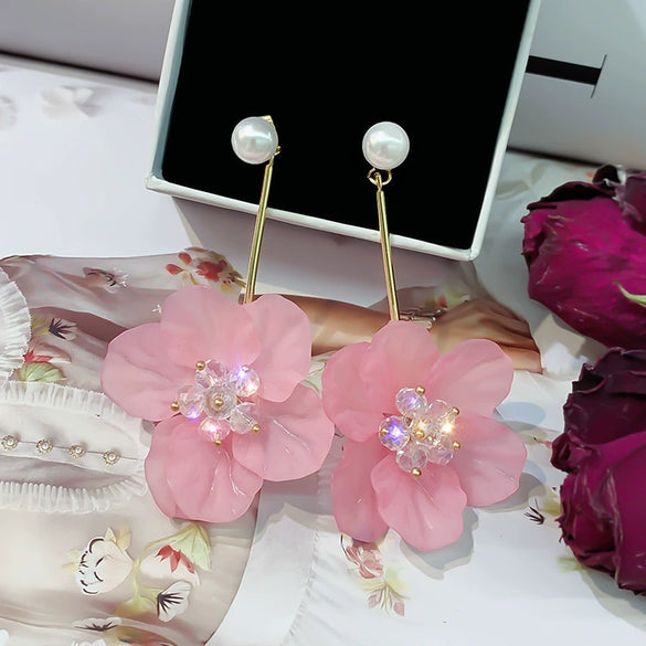 Small Fresh Sweet Flower Fabric Earrings With Electroplating Treatment