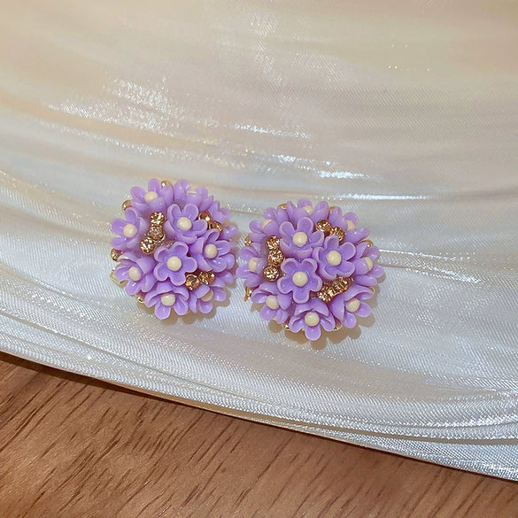 Small Fresh Sweet Flower Fabric Earrings With Electroplating Treatment