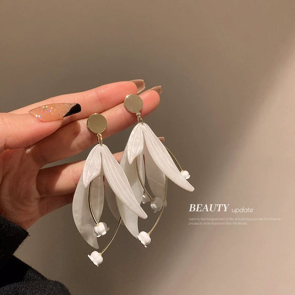 Small Fresh Sweet Flower Fabric Earrings With Electroplating Treatment