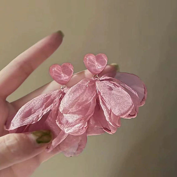 Small Fresh Sweet Flower Fabric Earrings With Electroplating Treatment