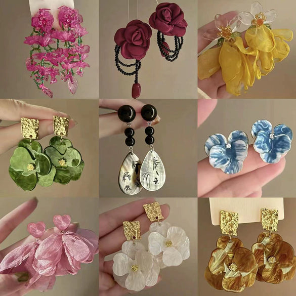 Small Fresh Sweet Flower Fabric Earrings With Electroplating Treatment