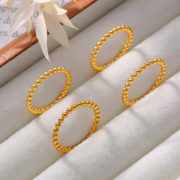 Small Round Bead Splicing Stainless Steel Gold Plated Ring For Women Geometric Simple Style Electroplated Jewelry