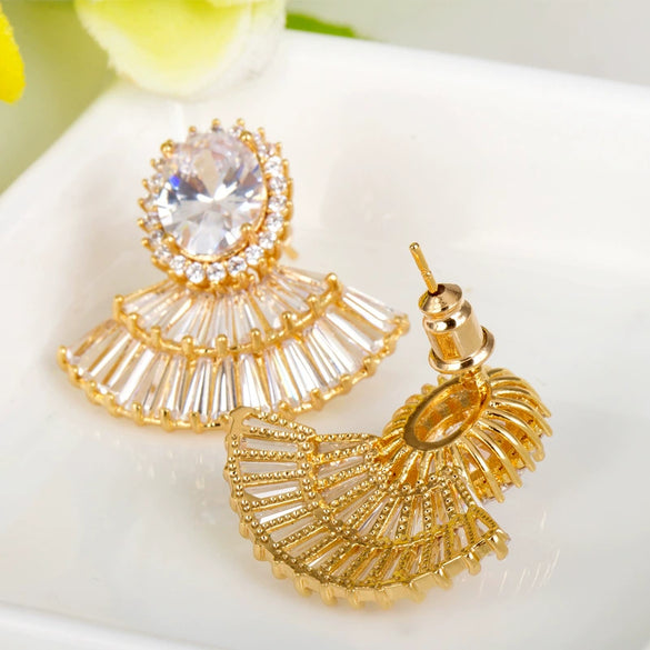 Small Skirt Earrings Copper Inlaid Zircon Earrings European And American Exaggerated Bride High-End Full-Diamond Super Flash Ear Jewelry