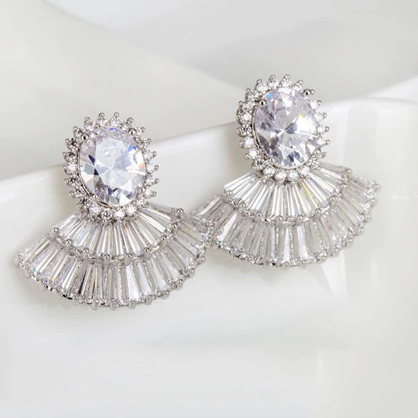 Small Skirt Earrings Copper Inlaid Zircon Earrings European And American Exaggerated Bride High-End Full-Diamond Super Flash Ear Jewelry