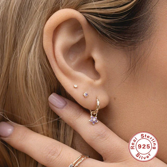 Small Snake Purple Flower Pearl Earrings With Design Sense Ear Buckle 925 Sterling Silver Geometric Style